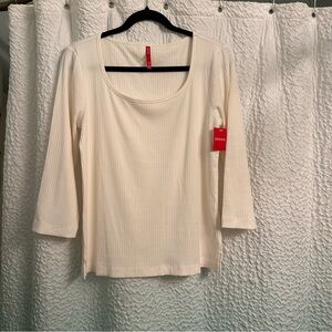 SPANX Cream Fitted 3/4 Sleeve Blouse Size L